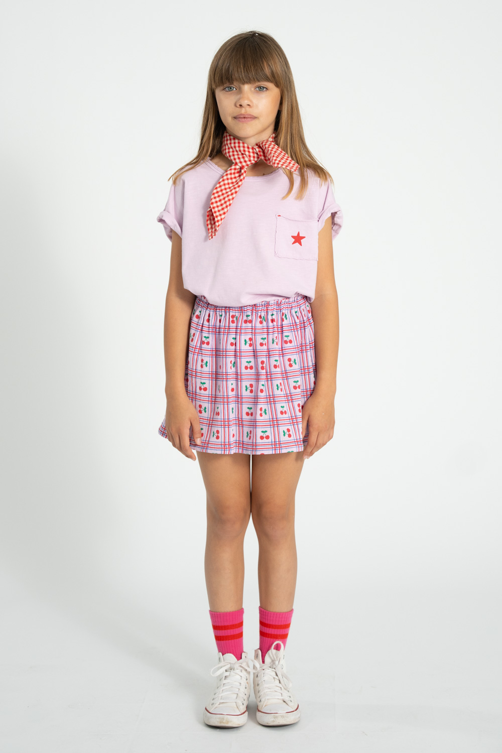 Bandana w czerwoną i ecru kratkę 2