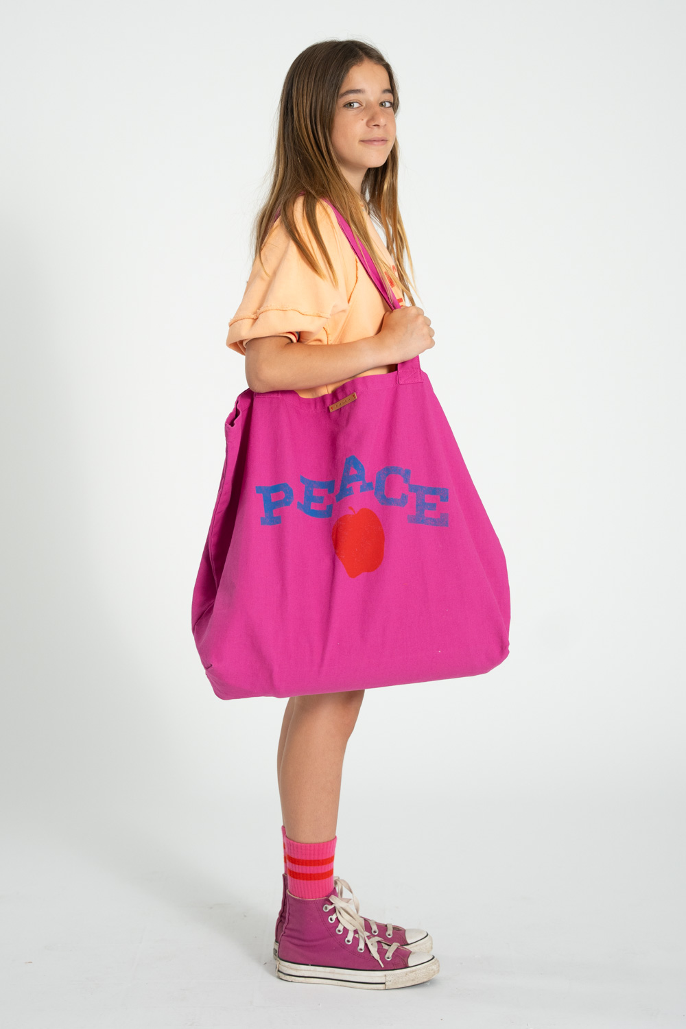Torba XL fuksja z nadrukiem „peace” 1