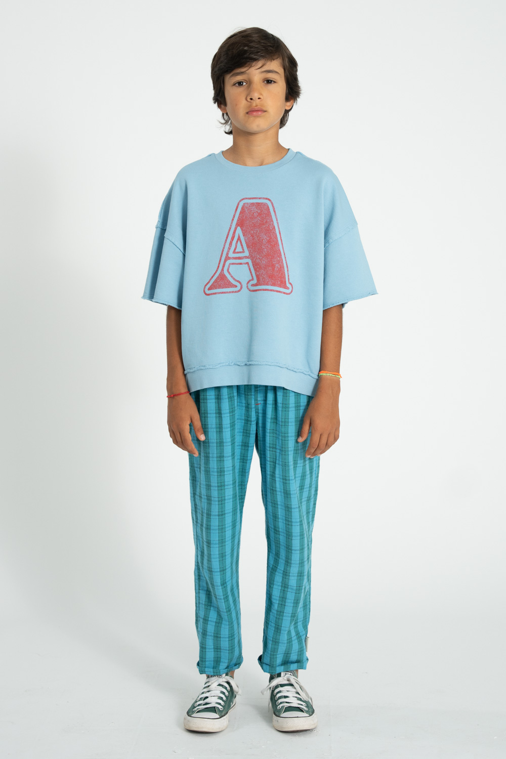 Bluza z krótkim rękawem, niebieska z nadrukiem „A” 2